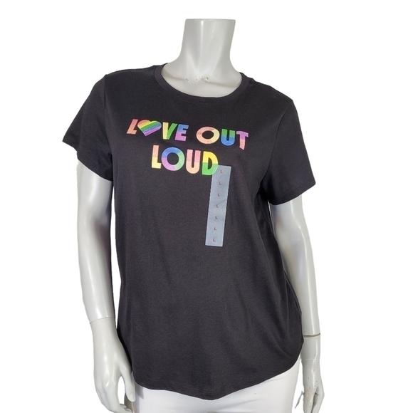 OLD Navy Love Out Loud Black Rainbow Pride T-Shirt - Size Large - Picture 1 of 8